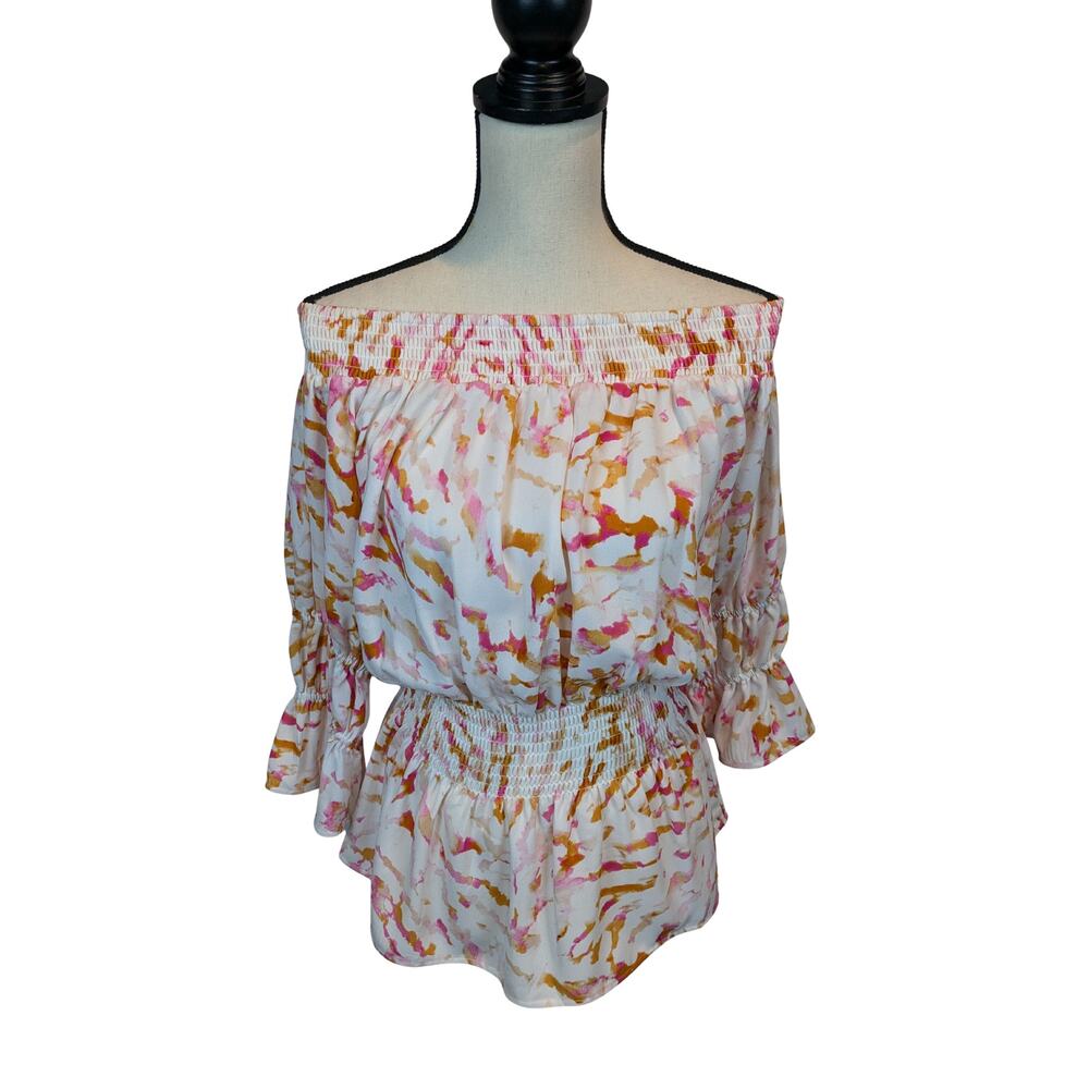 NWOT CAbi Drop Off  Blouse, off shoulder, 3/4 sleeves, sz S